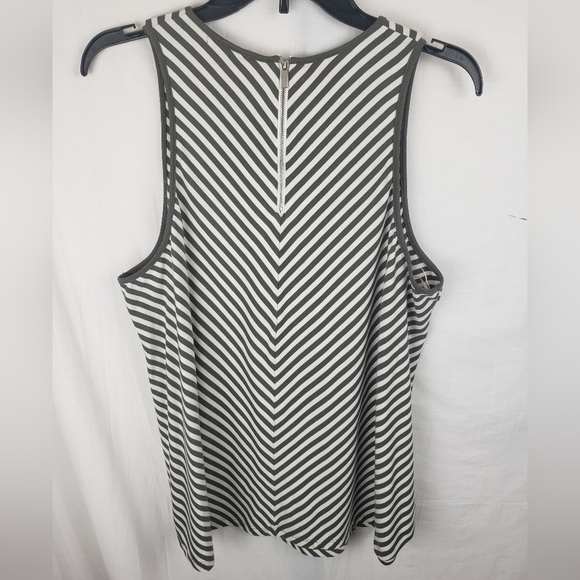 Mossimo Green Striped Sleeveless Back Zip Shirt Sz XL - Picture 4 of 7
